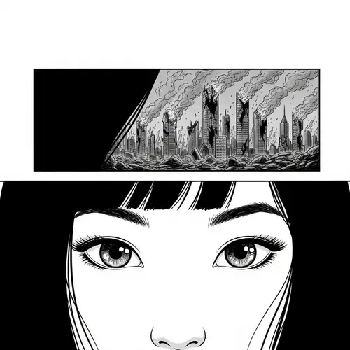 Black Haired Asian Woman in Greyscale Comic Art | Comic Book Cover