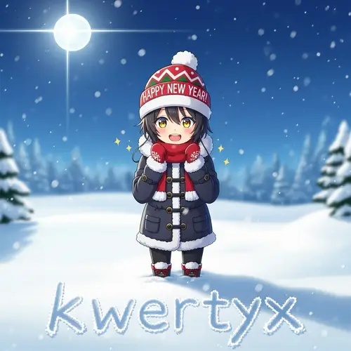New Year Themed Anime Avatar in Snowy Surroundings