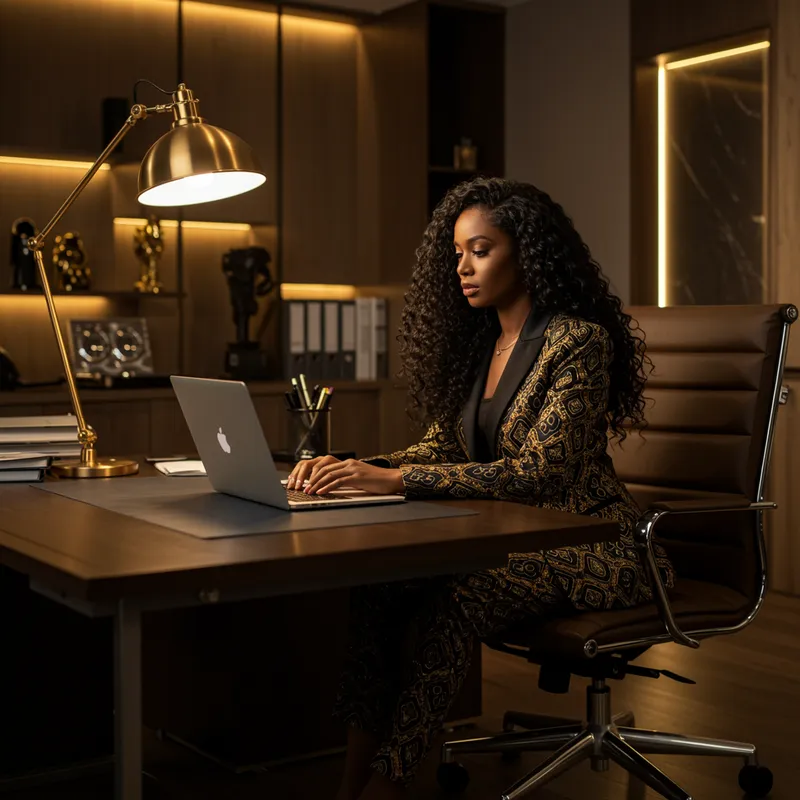 Empowered African American Female CEO in Modern Office