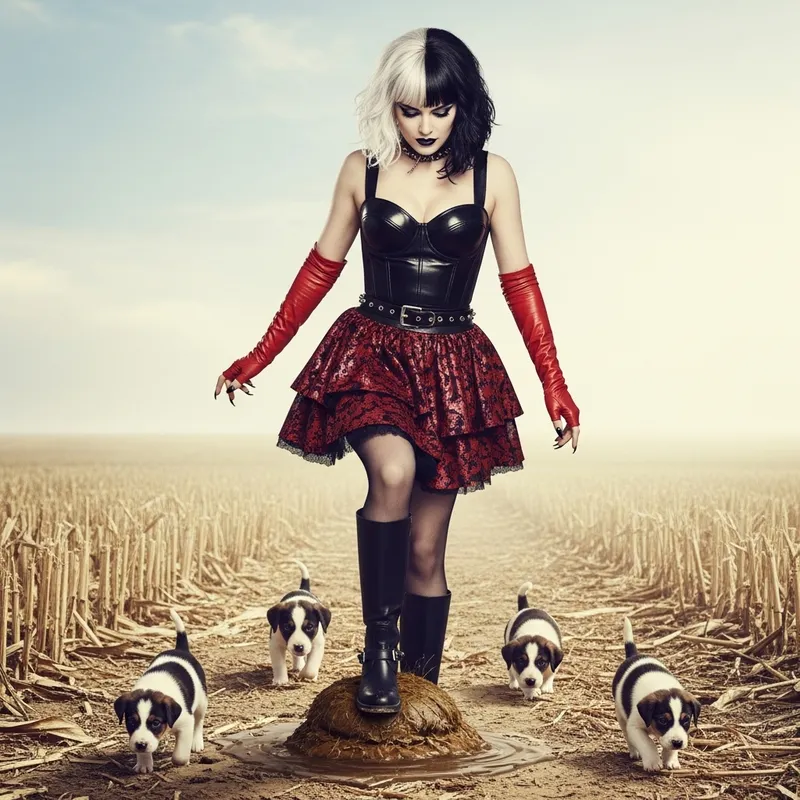 Emma Stone as Cruella Stumbles in Cornfield Mishap