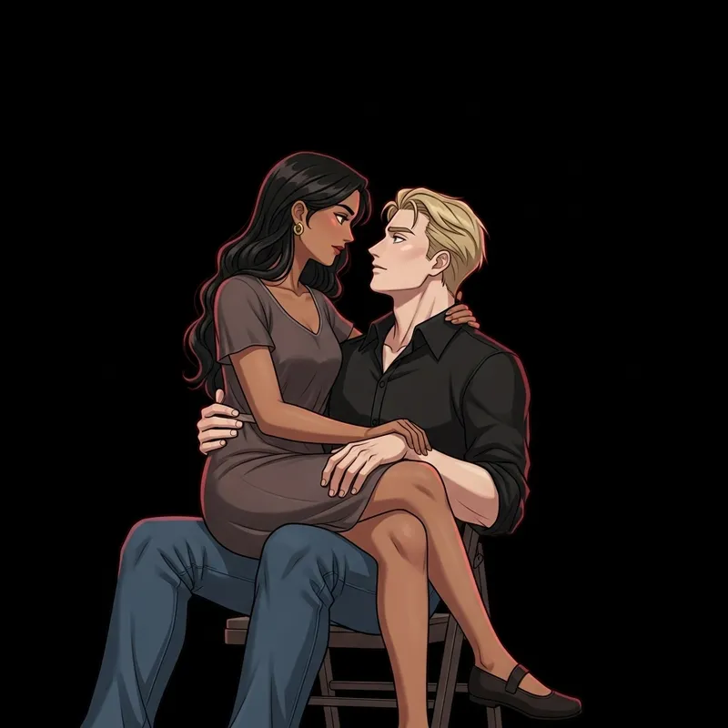 Anime Couple: Romantic Moment in Dim Red Light