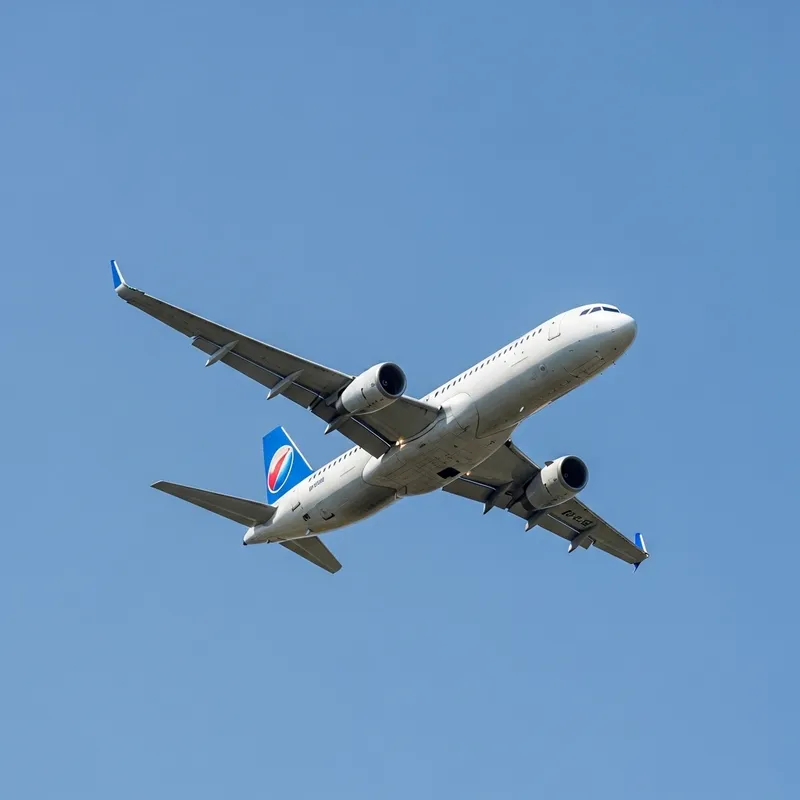 Sleek Airplane Soaring in Clear Sky Image