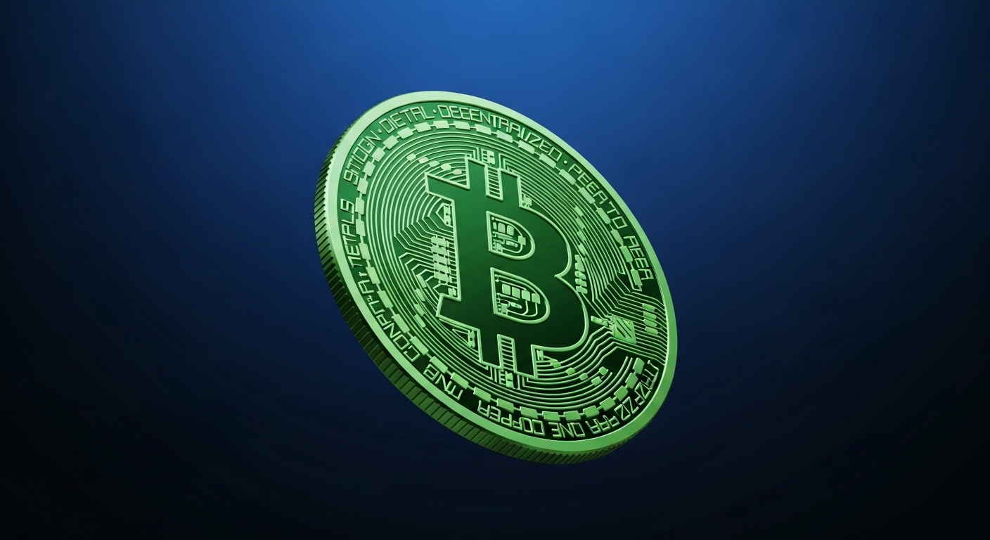 Sophisticated Green Bitcoin Coin Design - Detailed View | AI Art Generator  | Easy-Peasy.AI