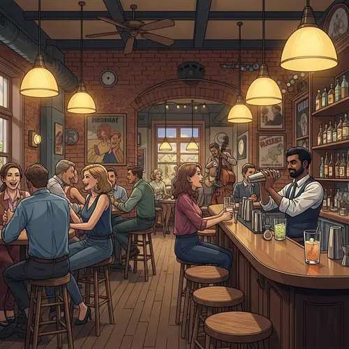 Vibrant Bar Scene with Diverse Crowd and Jazz Music