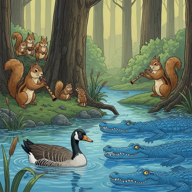 Magical Squirrel Serenade in Enchanted Forest with Blue Lagoon Magical Squirrel Serenade in Enchanted Forest with Blue Lagoon