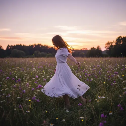 Dancing in a Meadow: A Dreamlike Evening Scene