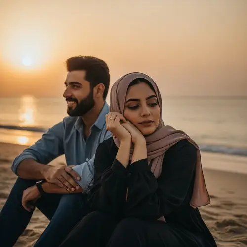 Middle-Eastern Couple at Beach During Sunset