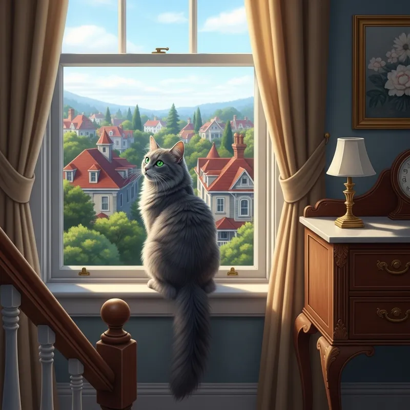 Charming Cat on Third Floor of Victorian Home Charming Cat on Third Floor of Victorian Home