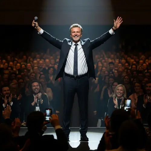 Inspiring Victory Pose Speech by Mature Professional Man