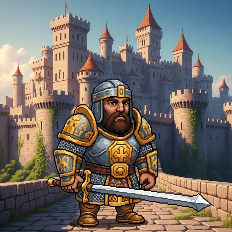 Pixelated Male Dwarf Cleric in Majestic Ancient Stone Castle Pixelated Male Dwarf Cleric in Majestic Ancient Stone Castle