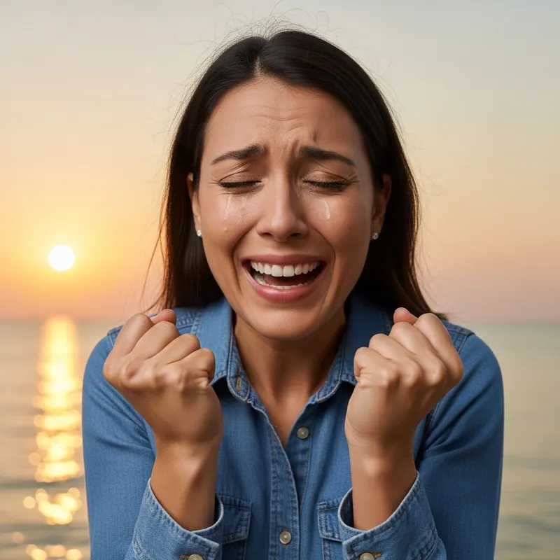 Triumphant Hispanic Woman Overcoming Long Struggle in the Sunset
