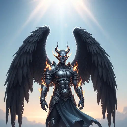 Male Possessive Demon with Black Feathered Wings - Ethereal Imagery