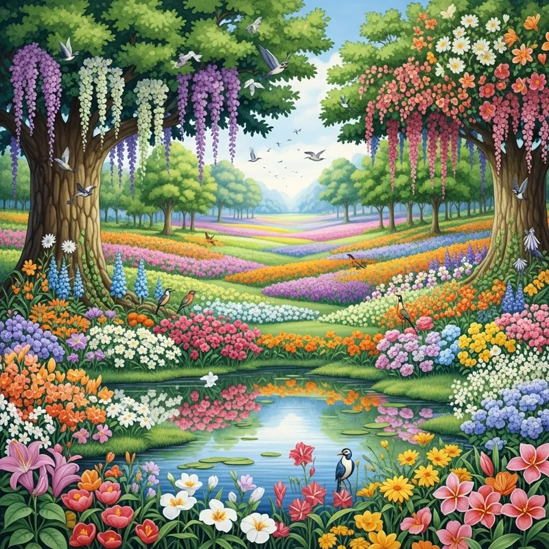 Floral Paradise Watercolor Art - Serene Exotic Flora