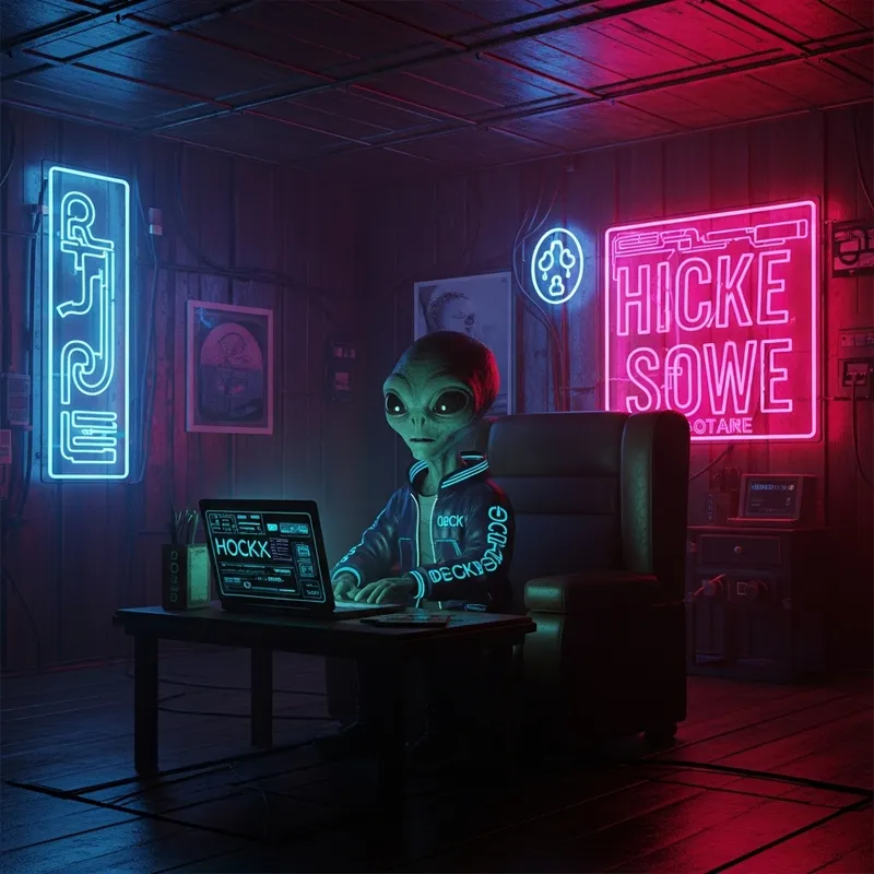 Neon Cyberpunk Art: Yoda Hacker in Futuristic Room by Grimmer and Rutkowski