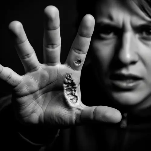 Dramatic Black and White Photo: Aftermath of Dog Bite Incident