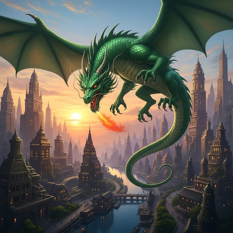 Green Dragon Swoops Down Over Moscow City Green Dragon Swoops Down Over Moscow City