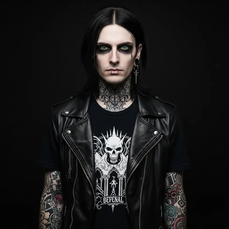 Caucasian Male with Tattoos in Gothic Style