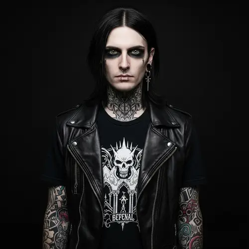 Tall Caucasian Male in Gothic Style with Tattoos