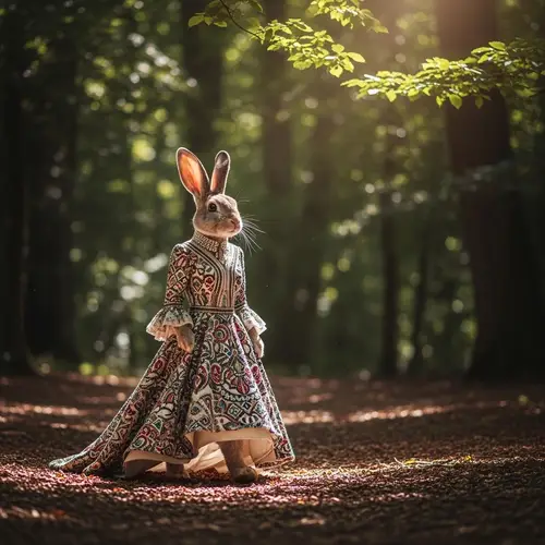 Easter Rabbit in Zuhair Murad Dress Walking Through Sunlit Forest