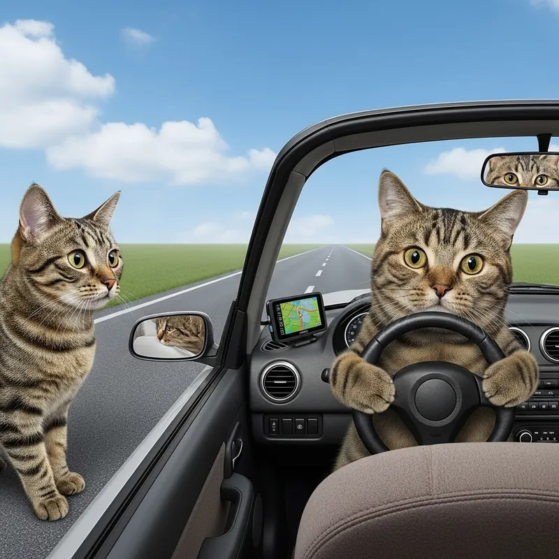 Cat Watching Another Cat Drive Car