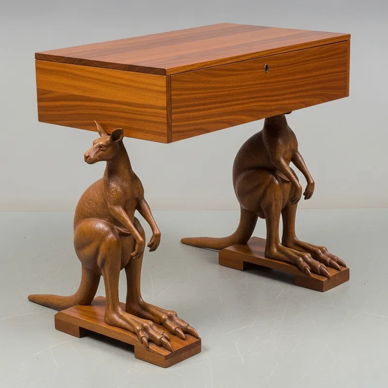 Unique Wooden Bed Serving Table with Kangaroo Feet