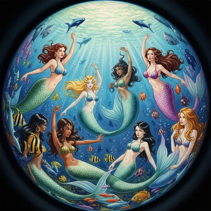Mystical Underwater Fantasy with Mermaids & Colorful Fish Mystical Underwater Fantasy with Mermaids & Colorful Fish