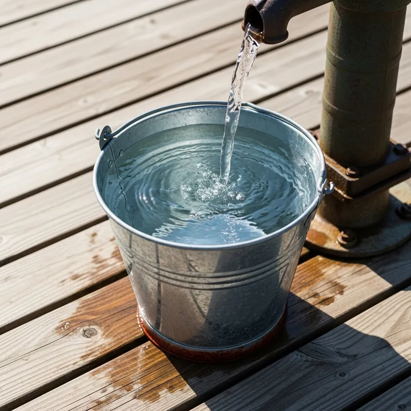 Bucket About to Overflow with Water Flowing In