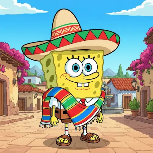 Mexican SpongeBob: Traditional Attire Cartoon Character