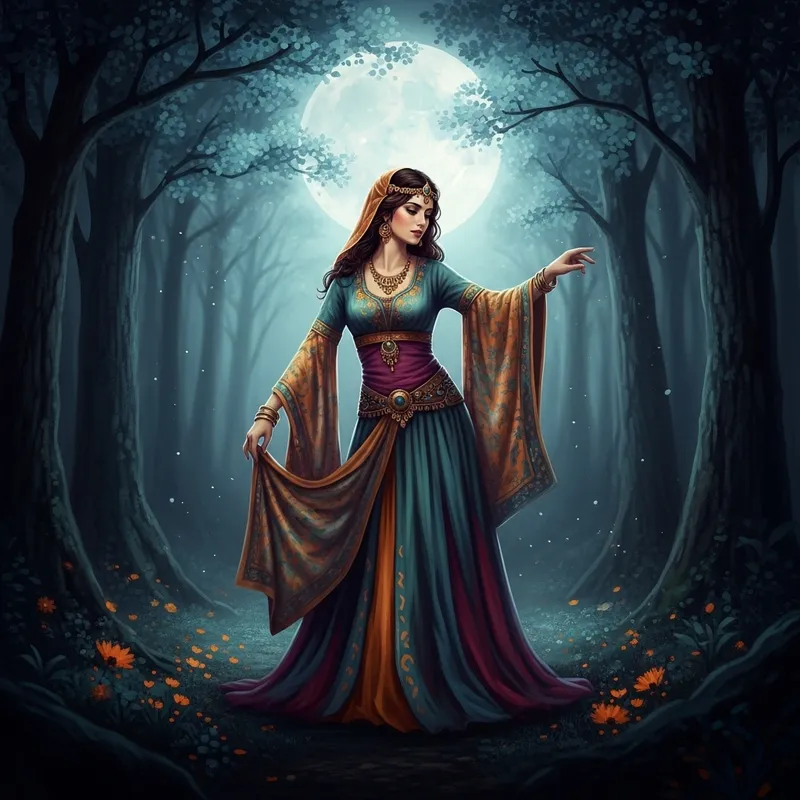Enchanting Moonlit Forest Portrait of a Mysterious Woman - Ethereal Fantasy