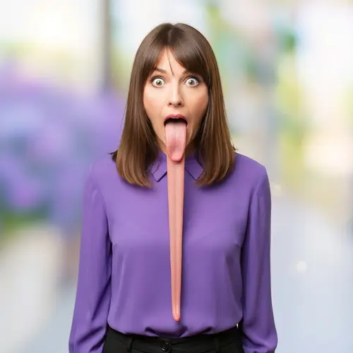 Unusually Long Tongue: Astonished Woman Image