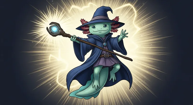 Captivating Water-Green Axolotl Sorcerer Casting Enchanting Spell