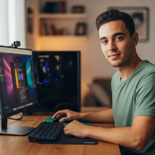 Professional young man at desk with personal computer