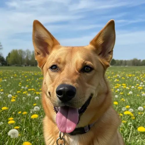 Medium-Sized Golden Fur Dog in Grassy Field