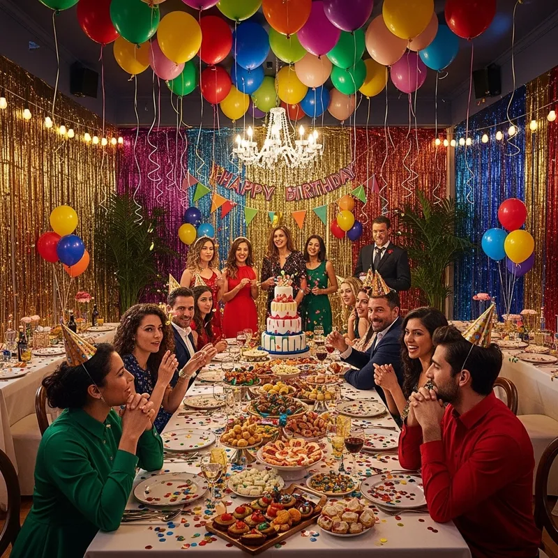Colorful Party Decorations and Delicious Foods for Celebrations