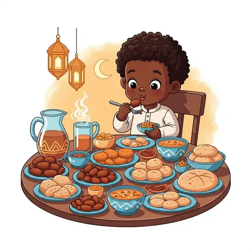Delightful Black Boy Eating Iftar Feast | Ramadan Meal
