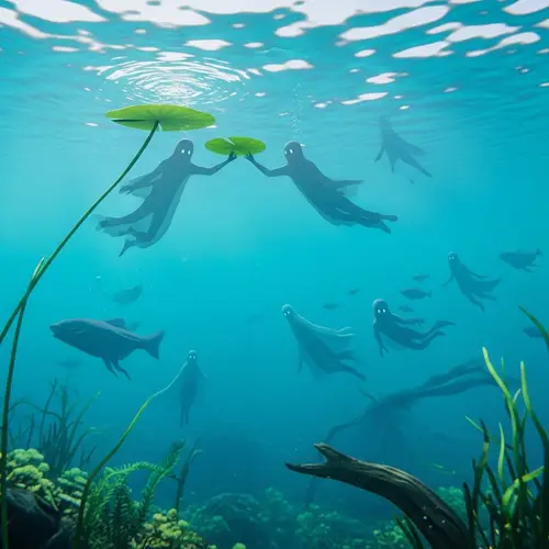 Surreal Ghostly Figures Living in Aquamarine Water