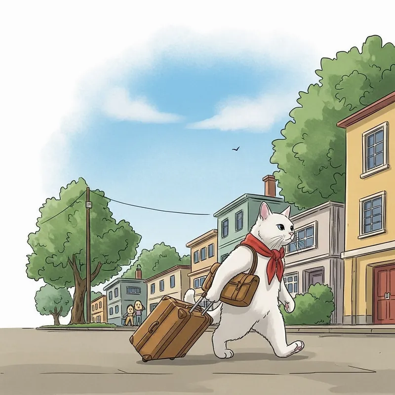 White Cat Carrying Suitcase | Wanderlust and Loneliness