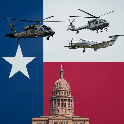 Texas Flag Over Austin State Capital with Helicopters in Bold Display