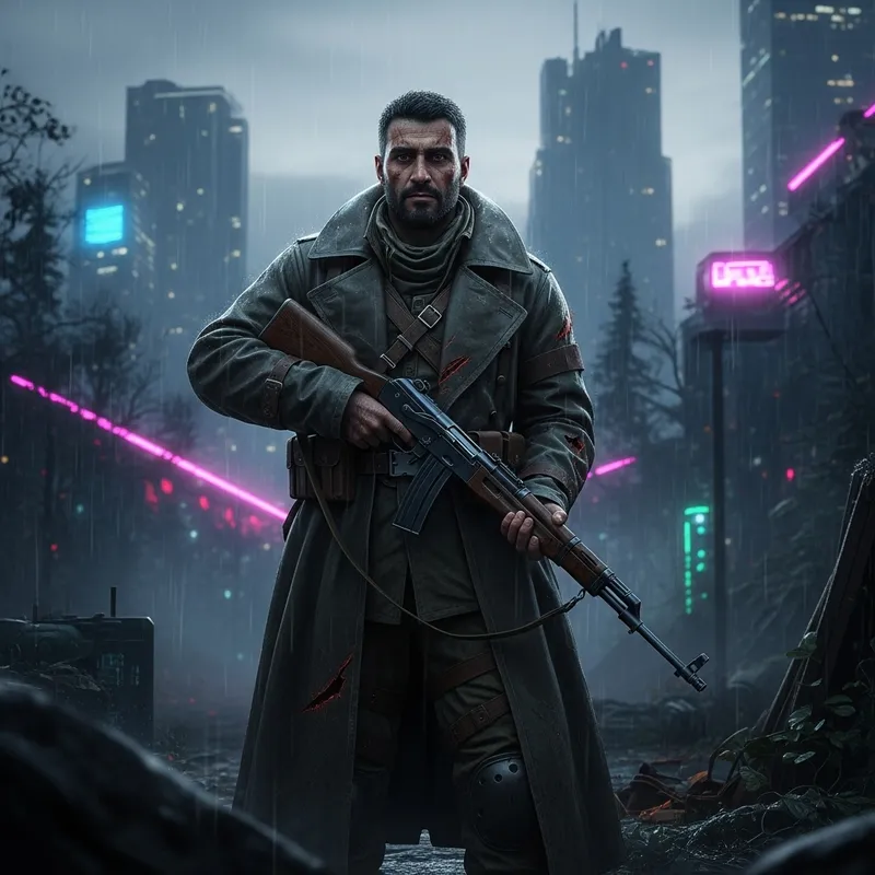 Post-Apocalyptic Military Scene: Cyberpunk Forest