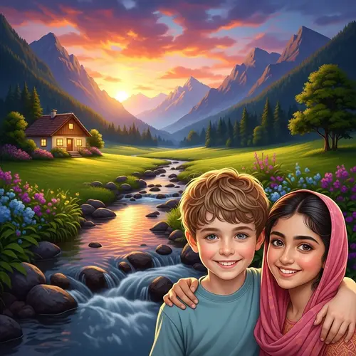 Beautiful Sunset Painting the Sky over Green Mountains