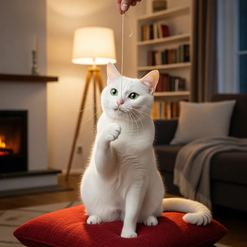 Lovisa Cat on White Cushion | Charming Feline in Cozy Setting