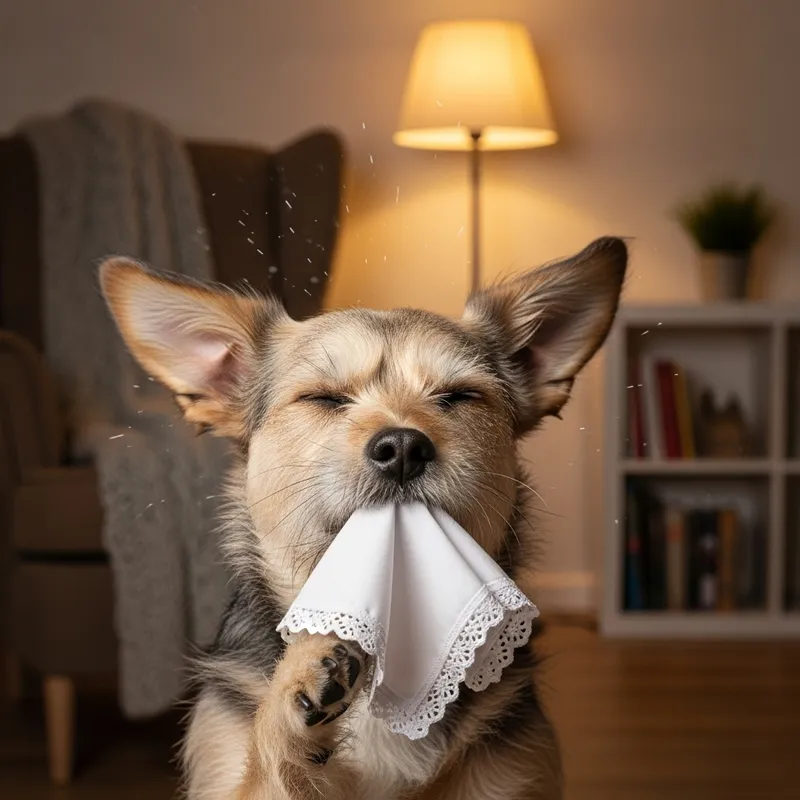 Cute Dog Sneezing with Handkerchief