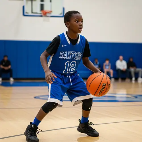 Young African Boy Playing Basketball with Intense Focus