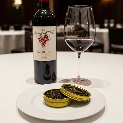 Luxurious Dining Experience with Black Caviar and Red Wine