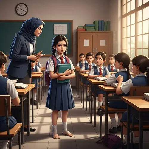 Emotional School Scene: Young Middle-Eastern Girl and Angry Teacher