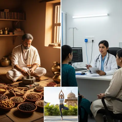 Healthcare in India: Ayurvedic Healer, Female Doctor, Yoga Therapy