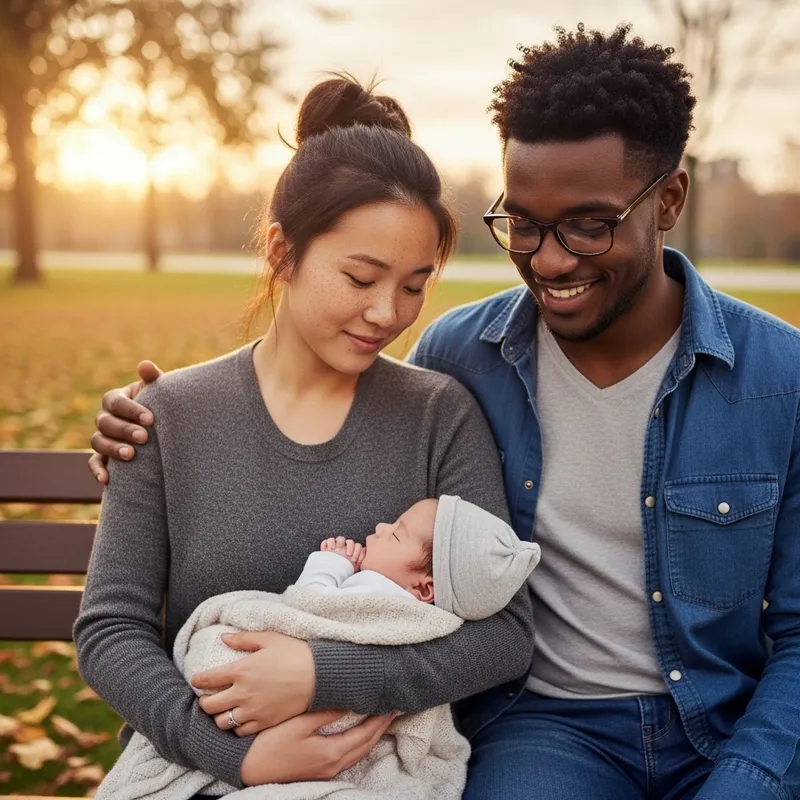 Realistic Image of Teen Parents with Sleeping Baby