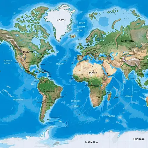 Colorful Mapamundi Illustration Displaying Continents and Biomes