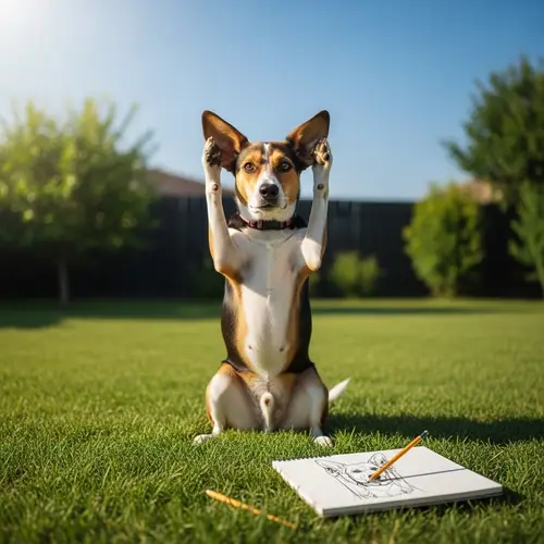 Realistic Canine Humorously Sketching its Ears Outdoors