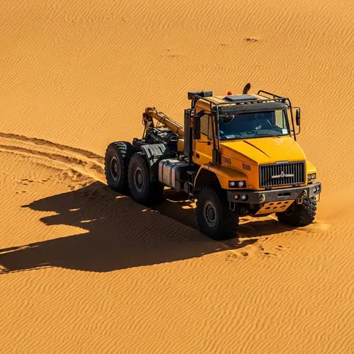 Stranded Heavy-Duty Truck in Vast Golden Sand